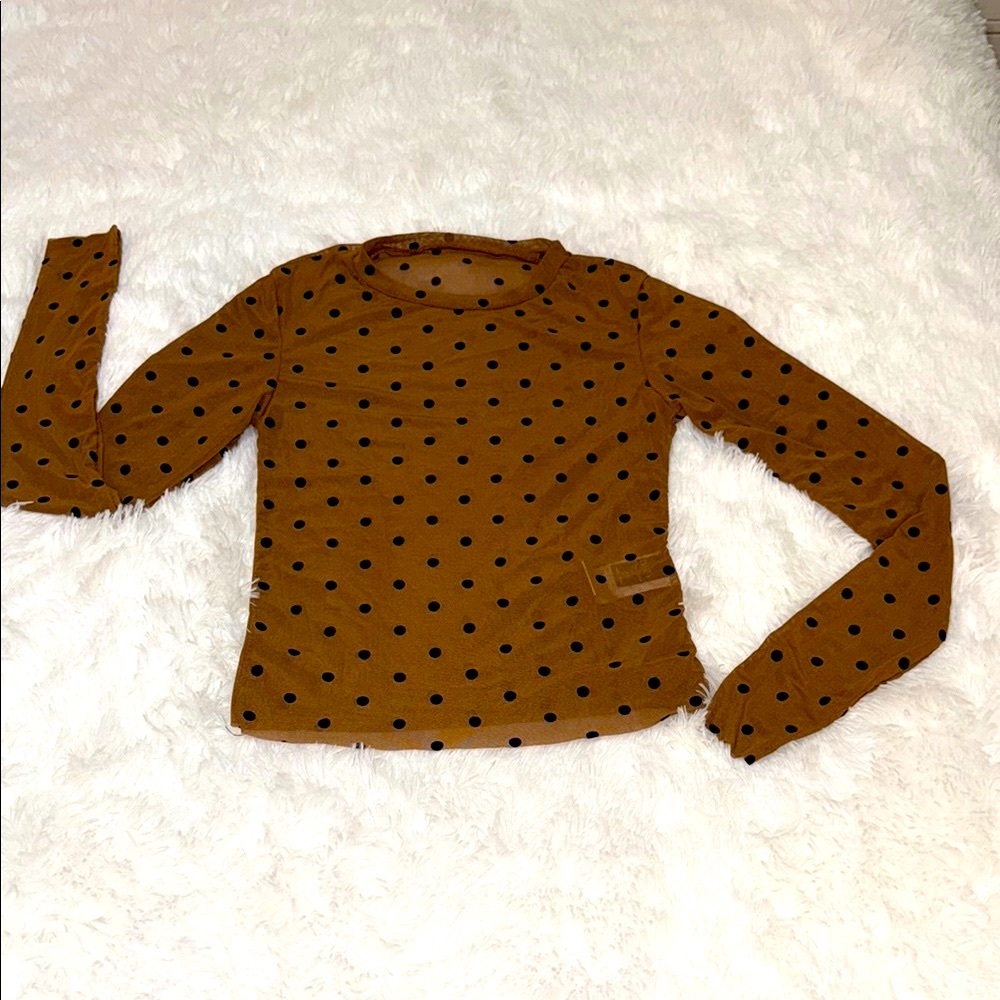 Polka Dot Long Sleeve Top - Brown